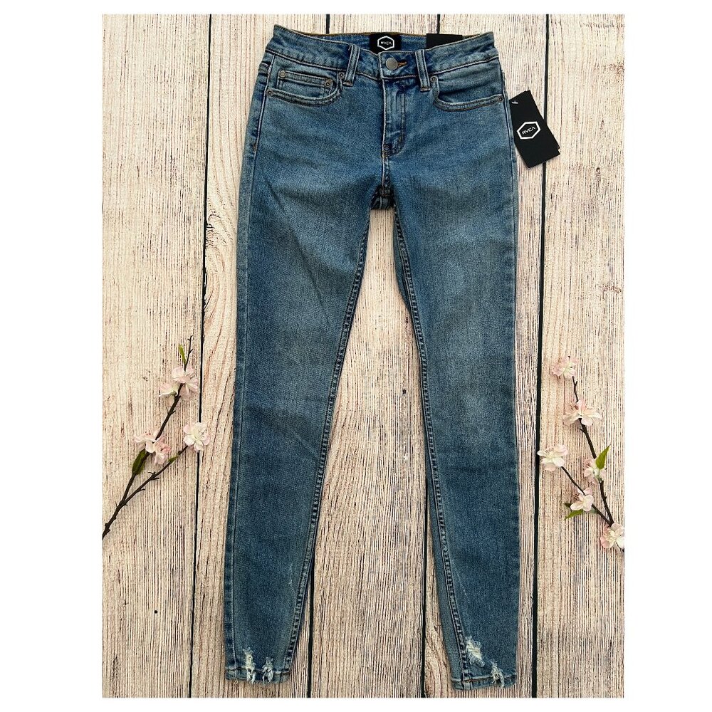 D1 -- NWT blue RVCA Dayley mid rise women's stretch skinny denim jeans size 24